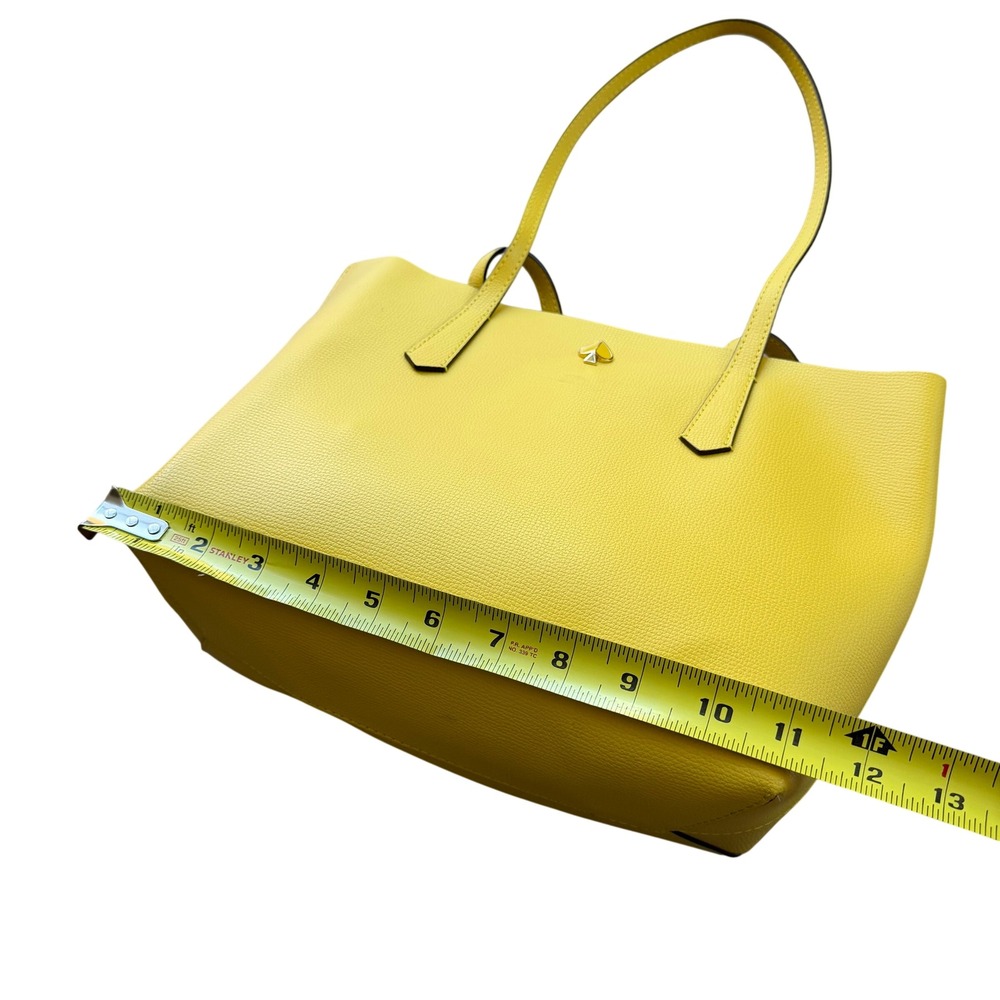 Kate Spade Molly Small Tote Lemon Yellow Grained Leather Shoulder Bag with Pouch - Picture 7 of 15
